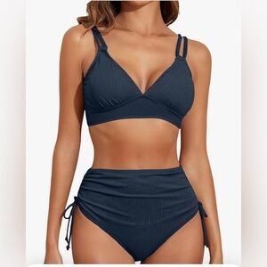 New- Ribbed Dark Navy Blue Women's Medium Bikinis 2025 summer season